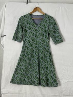 Svaha Organic Cotton Dress Lavender/Green Short Sleeve Pockets Size 6 Science